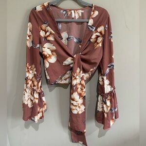 Bell Sleeved, Tie Cropped Blouse